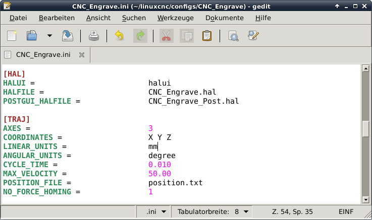 LinuxCNC INI Hal