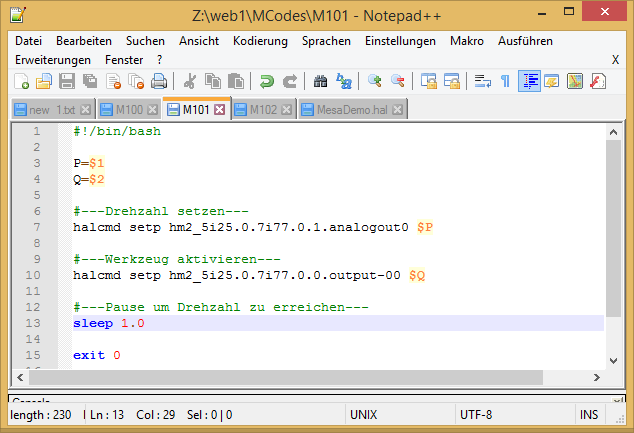 LinuxCNC MCodes Parameter Variablen