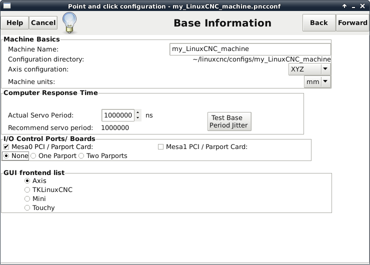 LinuxCNC Pnpconf Wizard Base Parameter